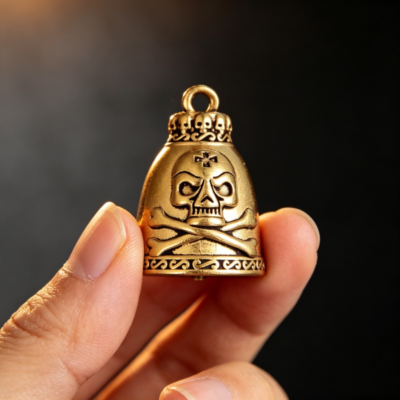 Vintage Collectible Bells - Patung Lonceng Tengkorak Kuningan 3.3cm Vintage